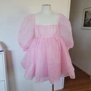 Selkie the candy striper puff dress XS pink and white stripe puff